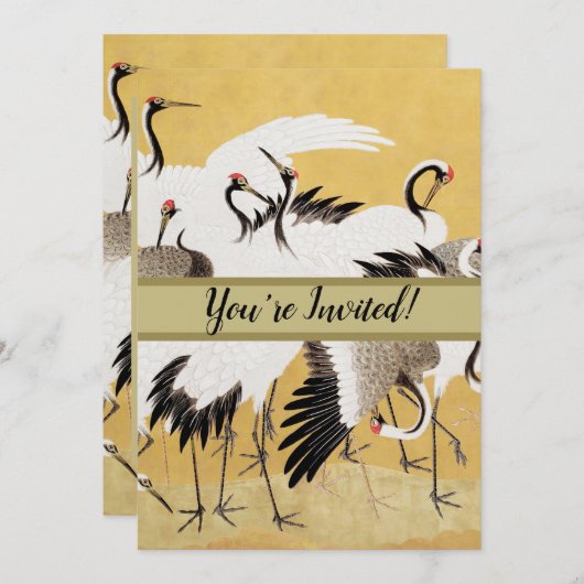 Japanische Flock Cranes Vintag Bird Rich Classic Einladung (Vorne/Hinten)