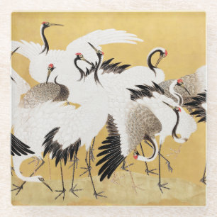 Japanische Flock Cranes Vintag Bird Rich Classic Glasuntersetzer