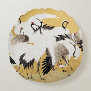 Japanische Flock Cranes Vintag Bird Rich Classic Rundes Kissen