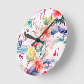 Japanische florale farbenfrohe Küche Blume Runde Wanduhr (Winkel)