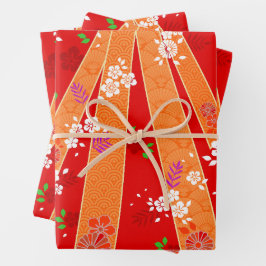 Japanische florale Kimono Muster Spring Geschenkpapier Set