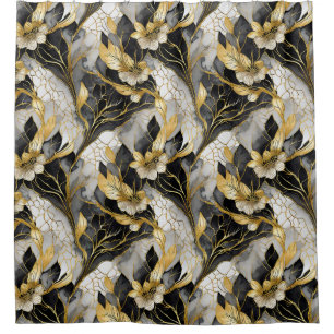 Japanische Florale Schwarz Gold Duschvorhang