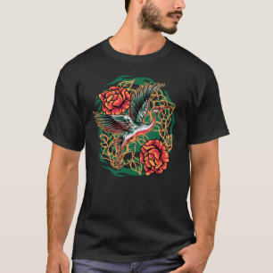 Japanische Flugkrane mit Rose Design T-Shirt
