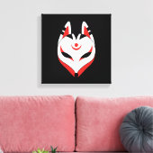 Japanische Fox-Maske auf schwarz Leinwanddruck (Insitu (Wohnzimmer))