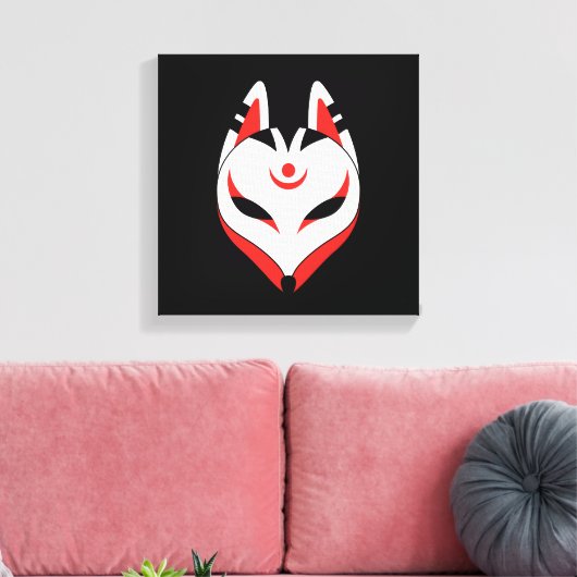 Japanische Fox-Maske auf schwarz Leinwanddruck (Insitu (Wohnzimmer))
