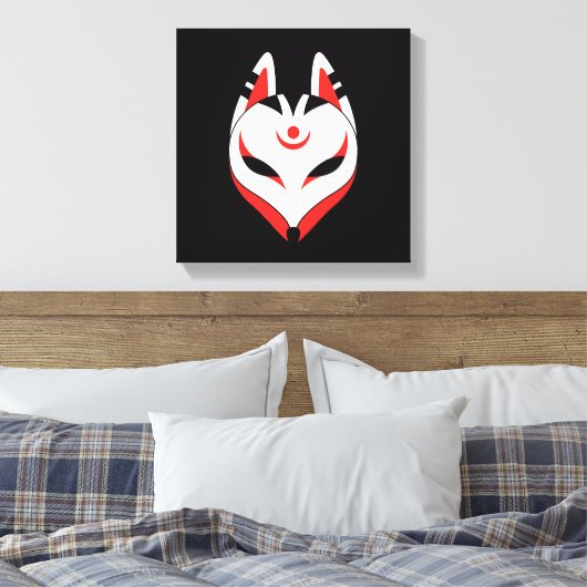 Japanische Fox-Maske auf schwarz Leinwanddruck (Insitu (Schlafzimmer))