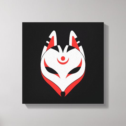 Japanische Fox-Maske auf schwarz Leinwanddruck (Vorderseite)