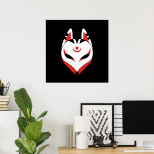 Japanische Fox-Maske auf schwarz Poster