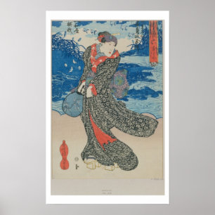 Japanische Frau am Meer (Farbholzblock-Druck) Poster