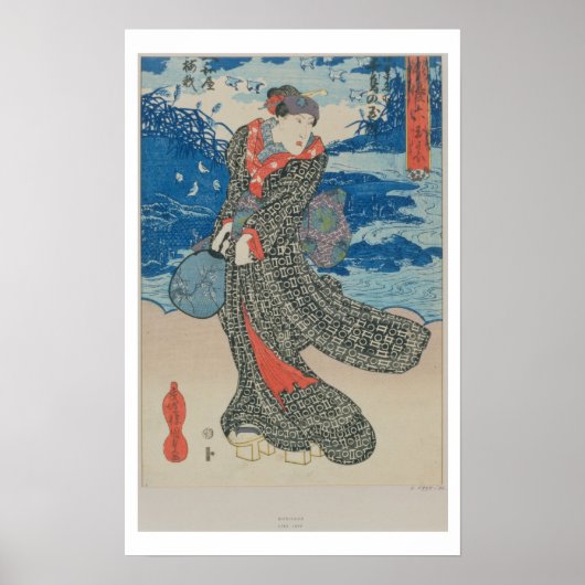 Japanische Frau am Meer (Farbholzblock-Druck) Poster (Vorne)