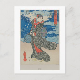 Japanische Frau am Meer (Farbholzblock-Druck) Postkarte