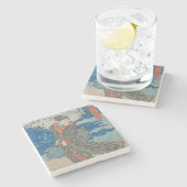 Japanische Frau durch das Meer (Farbewoodblock Steinuntersetzer (Seitenansicht)