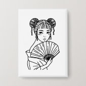 Japanische Frau Fan Art Button (Vorderseite)