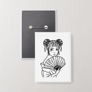 Japanische Frau Fan Art Button