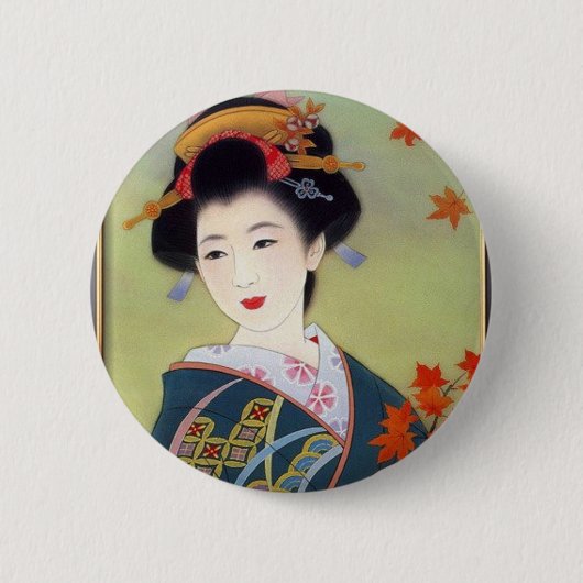 Japanische Frau im blauen Kimono Button (Vorderseite)