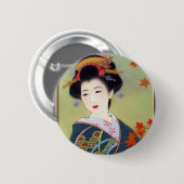 Japanische Frau im blauen Kimono Button (Vorne & Hinten)