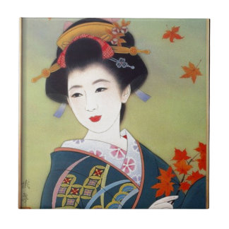 Japanische Frau im blauen Kimono Fliese