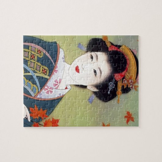 Japanische Frau im blauen Kimono Puzzle (Horizontal)