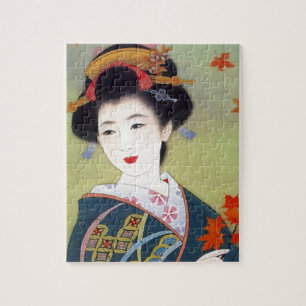 Japanische Frau im blauen Kimono Puzzle
