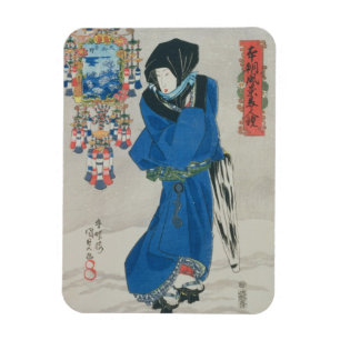 Japanische Frau im Schnee (Farbwoodblock-Druck Magnet