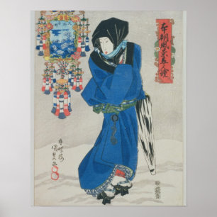 Japanische Frau im Schnee (Farbwoodblock-Druck Poster