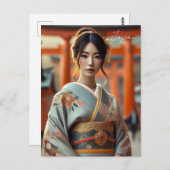 Japanische Frau im traditionellen Kimono Torii Postkarte (Vorne/Hinten)