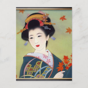 Japanische Frau in blauem Kimono Postkarte