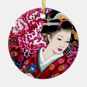 Japanische Frau in Kimono Keramik Ornament