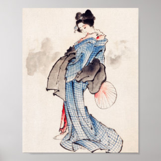 Japanische Frau in Kimono von Katsushika Hokusai Poster