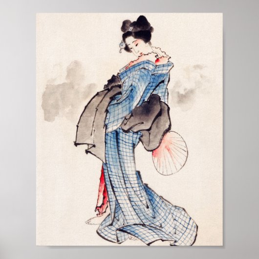 Japanische Frau in Kimono von Katsushika Hokusai Poster (Vorne)