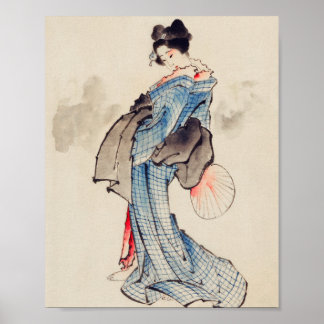Japanische Frau in Kimono von Katsushika Hokusai Poster