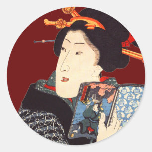 Japanische Frau lesen2 Runder Aufkleber
