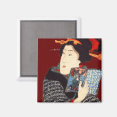 Japanische Frau Lesen 2 Magnet (Vorderseite/Rückseite)