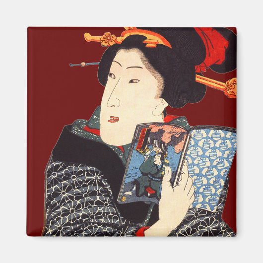 Japanische Frau Lesen 2 Magnet (Vorne)