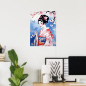 Japanische Frau mit blauem Schmetterling Poster (Heimbüro)