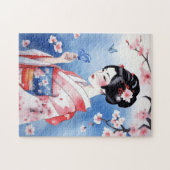 Japanische Frau mit blauem Schmetterling Puzzle (Horizontal)