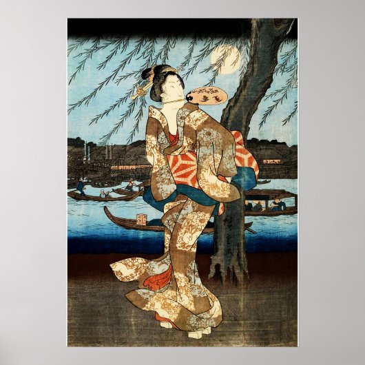 Japanische Frau mit Fächer Poster (Vorne)