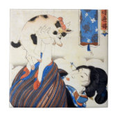 Japanische Frau mit Katze, Utagawa Kuniyoshi Fliese (Vorderseite)