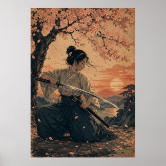 Japanische Frau Roter Sonnenportraitposter Poster