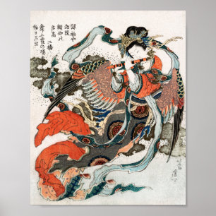 Japanische Frau spielt Flöte Poster