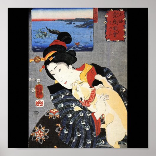 Japanische Frau und Katze, c. Japan des 18. Jahrhu Poster (Vorne)