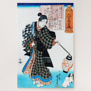 Japanische Frau und Welpen, Kuniyoshi Puzzle