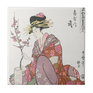 Japanische Frau Vintage-Malerei Kunst-Holzschnittd Fliese