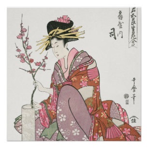 Japanische Frau Vintage-Malerei Kunst-Holzschnittd Poster