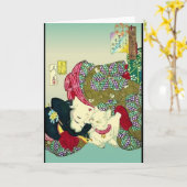 Japanische Frauen und Katze Karte (Gelbe Blume)