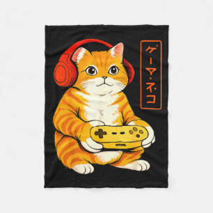 Japanische Gamer-Katze Lustige Vintage-Gaming-Gesc Fleecedecke