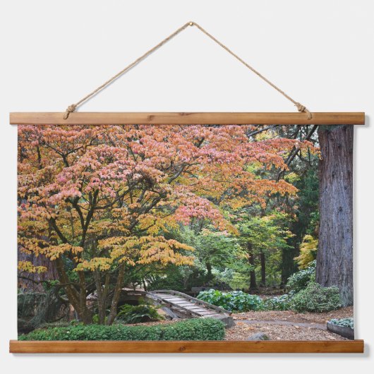 Japanische Garten Herbstleaf Farblandschaft Wandteppich Mit Holzrahmen (Vorne)