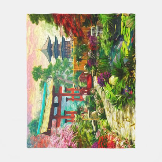 Japanische Garten-Pagode Kirschblüte und Fleecedecke (Vorderseite)