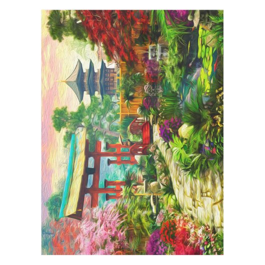 Japanische Garten-Pagode Kirschblüte und Tischdecke (Vorderseite)