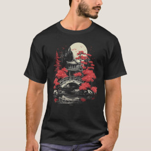 Japanische Gartenbrücke Sonnenuntergang Grafik Jap T-Shirt